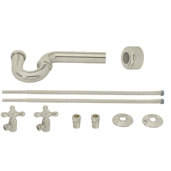 Westbrass Victorian Pedestal Lavatory Kit - Cross Handles in Satin Nickel D1738L-07